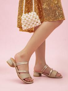Girls Fashion Casual High Heel Sandals, Summer - Gold - View 3