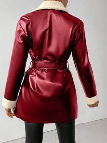 Chiquease Women's Button Front Collar With Lined Fleece Jacket - Burgundy - View 2