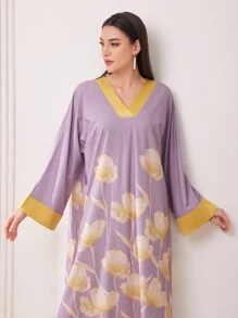 Al Najma 女款花卉印花長袖阿拉伯連身裙 - 彩色 - 查看 5