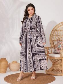 Mulvari Vestido De Manga Larga Y Tamaño Grande Para Mujer Con Estampado Floral
