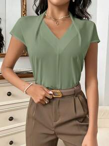 Firerie 女式不規則領口短袖襯衫/襯衫 - 薄荷綠 - 查看 5