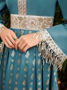 Divindia 女式流苏袖下摆长袖连衣裙 - 水鴨藍 - 查看 7