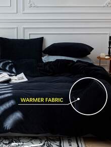 3pcs Black Crystal Velvet Duvet Cover Set - Black - View 8