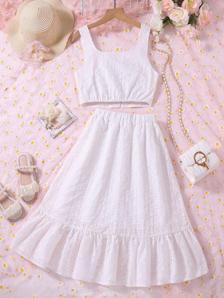Tween Girls' Knitted Fringed Top & Skirt Set