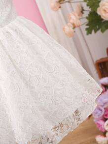 Cute Solid Color Cap Sleeve Baby Girl Dress - White - View 6