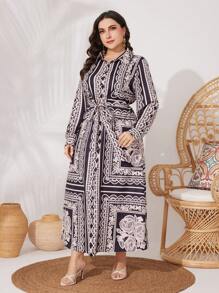 Mulvari Vestido De Manga Larga Y Tamaño Grande Para Mujer Con Estampado Floral
