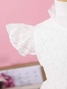 Cute Solid Color Cap Sleeve Baby Girl Dress - White - View 3
