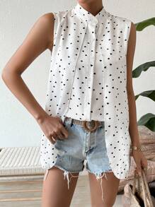 Chiquease Của phụ nữ In Trái tim Nút Lên Áo không tay - Màu be - Xem 6