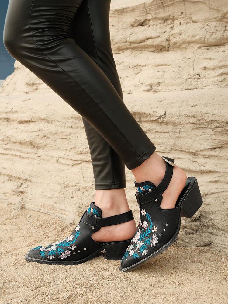 Women's Fashionable Vintage Embroidery & Studded Mules, Ankle Boots, And Short Boots