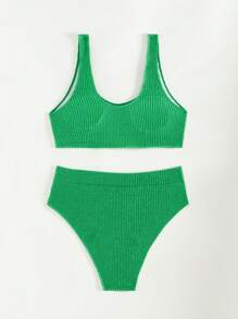 SHEIN Swim Women's Solid Color Two-Piece Bikini Set Summer Beach