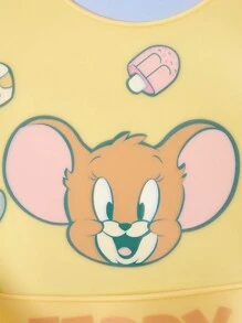 TOM & JERRY X SHEIN Cartoon Mouse Pattern Yellow Silicone Baby Bib, Waterproof And Oil-Proof For Feeding