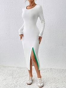 SHEIN Essnce Váy thường ngày xẻ tà cho nữ - trắng - Xem 4
