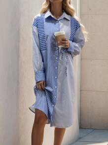 SHEIN Clasi 女用條紋拼布正面羈絆洋裝 - 藍白色 - 查看 6