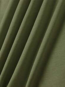 SHEIN LUNE Ladies' Cartoon Letter Print Short Sleeve T-Shirt - Army Green - View 3