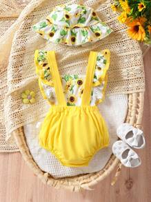 Body et chapeau à patchwork imprimé tournesol pour bébé fille - Multicolore - Voir 2