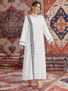 Al Najma 阿拉伯風格長袖中長款洋裝,印花裝飾 - 彩色 - 查看 2