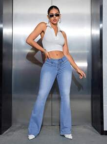 SHEIN SXY Women'S Slim Fit Flare Jeans - Blue - View 6