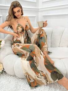 Ladies' Backless Tie Front Tank Top And Pants Pajama Set