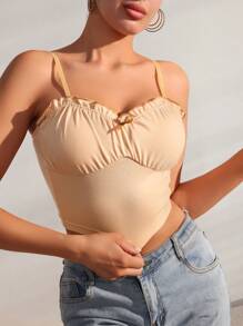 SHEIN Của phụ nữ Cơ bản Áo ba lỗ Đối với Tất cả các mùa - Màu be - Xem 4
