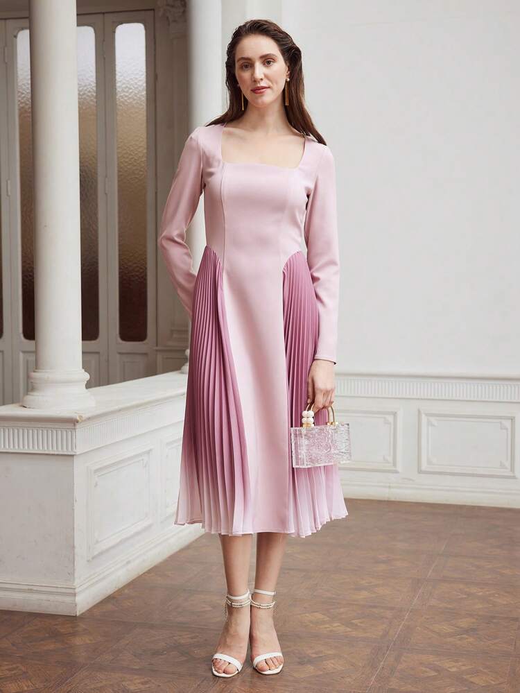 WOVEN OMBRE PLEATED PANEL DRESS FOR WOMEN,HOLIDAY PARTY BIRTHDAY FORMAL EVENING OCCASSION