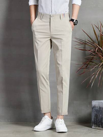 Men's Slanted Pocket Tapered Pants Casual Cropped Trousers