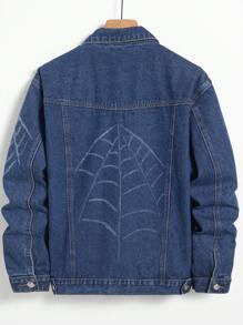 Manfinity Homme Men'S Long Sleeve Single Breasted Denim Jacket - Dark Wash - View 2