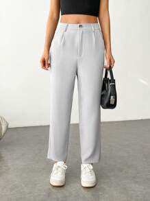 SHEIN EZwear 單色女士休閒西裝褲 - 灰色 - 查看 1
