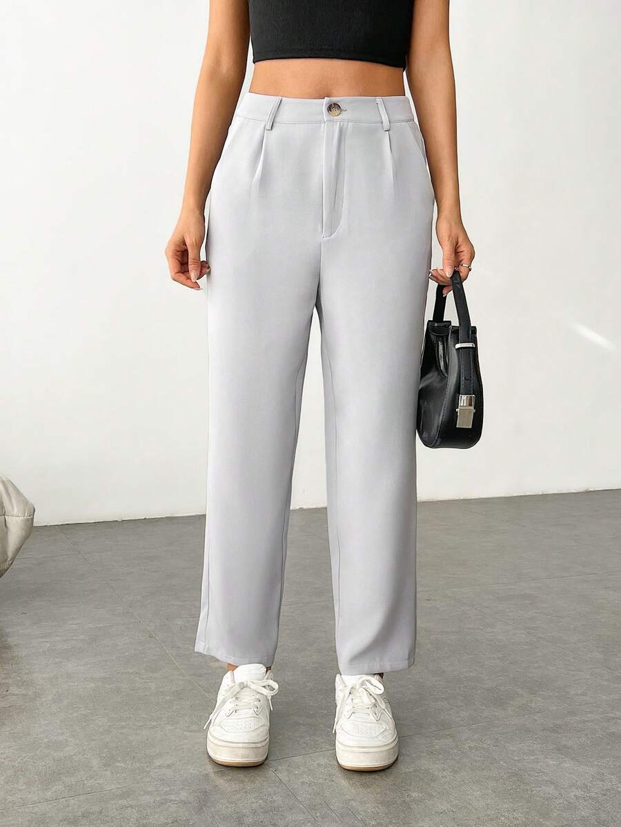 SHEIN EZwear 單色女士休閒西裝褲 - 灰色 - 查看 1
