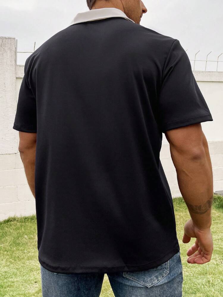Men'S Plus Size Color Block Polo Shirt With Splice Design