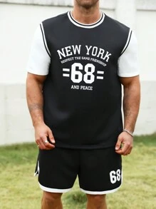 Manfinity Homme Nam Số & Lá thư In Kích thước lớn Áo thun Và Bộ quần short - Đen và trắng - Xem 6
