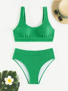 SHEIN Swim Women's Solid Color Two-Piece Bikini Set Summer Beach