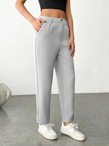 SHEIN EZwear 單色女士休閒西裝褲 - 灰色 - 查看 5