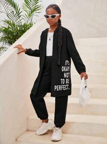 Cô gái Tween Thể thao Trang phục trên phố Đan Dài Khóa kéo-lên Hoodie Và Quần Chạy bộ Bộ - màu đen - Xem 6