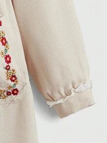 ROMWE J-Fashion Váy suông tay bồng dáng rộng cho nữ có cổ Peter Pan, thêu và ren chắp vá, phong cách Mori Girl - Màu be - Xem 3