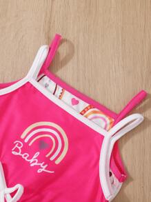 2pcs Baby Girls' Rainbow Patterned Cami Romper - Multicolor - View 6