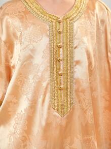 SHEIN 男孩鬆身休閒提花圓領長袖襯衫 - 金色 - 查看 5