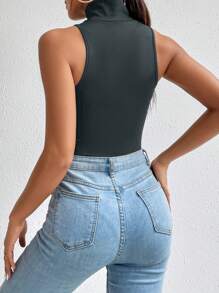 SHEIN Essnce Cổ cao Không tay Áo liền quần chặt - Màu xám đen - Xem 2