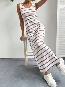 SHEIN Essnce 休閒條紋無袖夏裝連身裙 - 彩色 - 查看 6