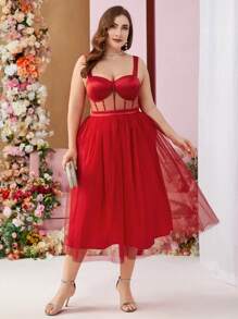 SHEIN Belle Cup Style Ballet Inspired Puffy Plus Size Party Prom Dress - Red - View 7
