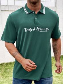 Manfinity Homme Camisa De Polo De Talla Grande Para Hombres - Verde Oscuro - Ver 4