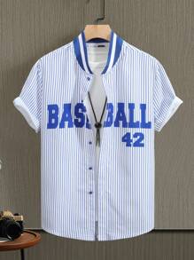 Aesthetic Post--Men's Letter And Striped Print Baseball Shirt - White - View 1