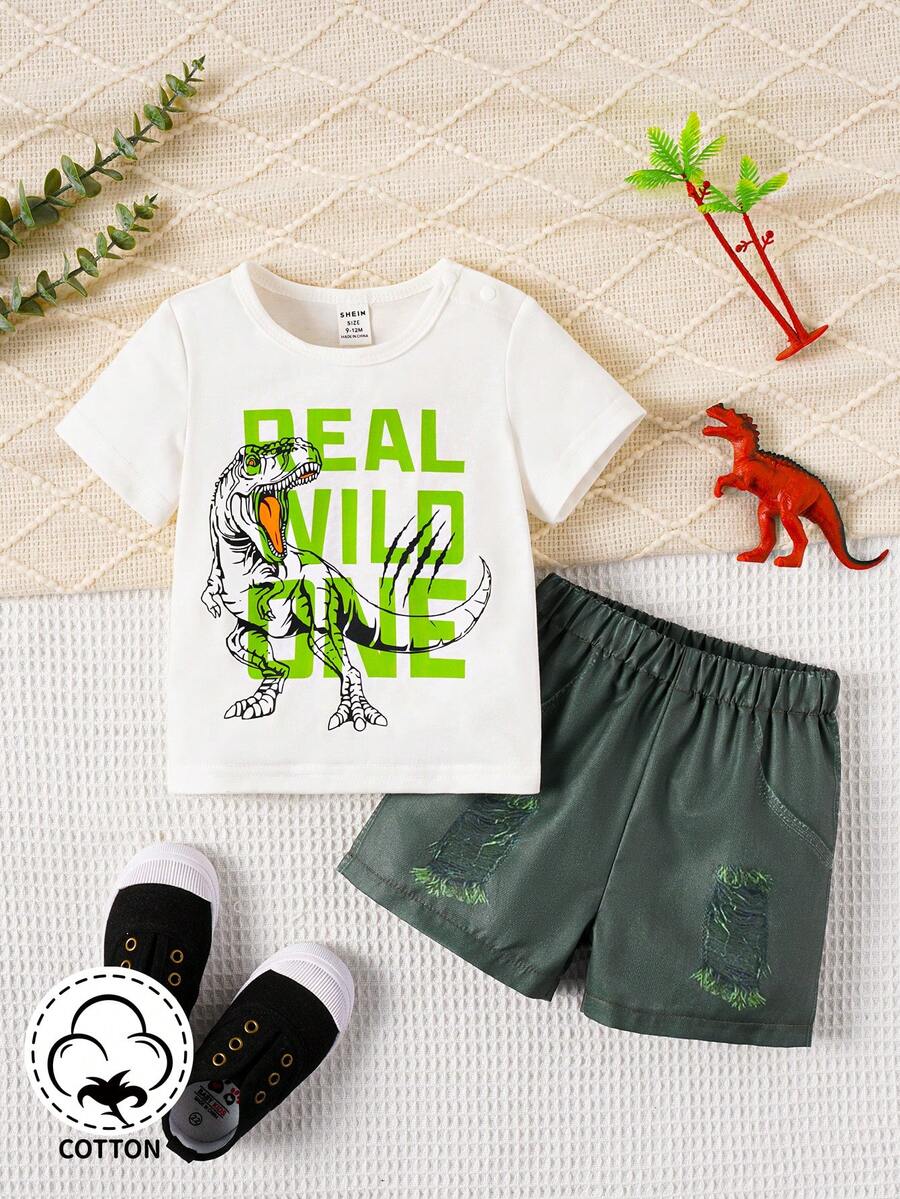 嬰兒男孩信封和恐龍圖案短袖t恤和短褲套裝 - 彩色 - 查看 1