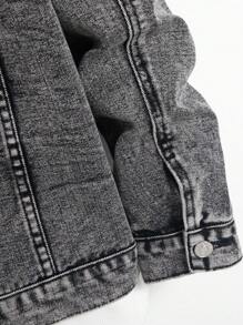 Manfinity Homme Men's Distressed Long Sleeve Denim Jacket , Dark Cotton Plain Black Party Grunge Rapper Going Out Vacation National Park Urban Gym, For Fall