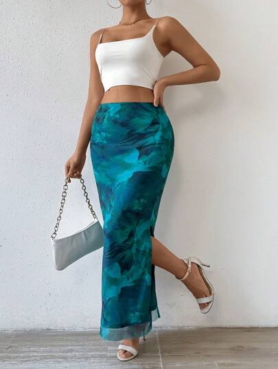 Chiquease Women's Tie-Dye Side Slit Skirt Maxi Women Outfit Fall Cloth For Women