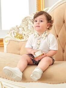 Conjunto De Camisa Y Pantalones Cortos De Manga Corta Con Estampado Para Bebé Niño - Multicolor - Ver 5