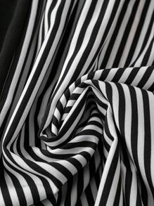 SHEIN Clasi فستان قميص مخطط للنساء بمقاس كبير، صيفي - الأسود - مشاهدة 3