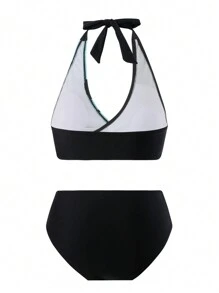 SHEIN Swim Bộ bikini chắp vá in hoa đi biển mùa hè dành cho nữ - Nhiều màu - Xem 2