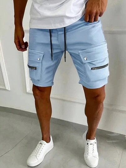 Manfinity Homme Men's Solid Color Drawstring Waist Plain Casual Cargo Shorts, For Husband, Boyfriend Gifts