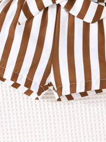 SHEIN Vintaside Kids Baby Girl Summer Knot Hem Tank Top And Striped Paperbag Waist Belted Shorts Set