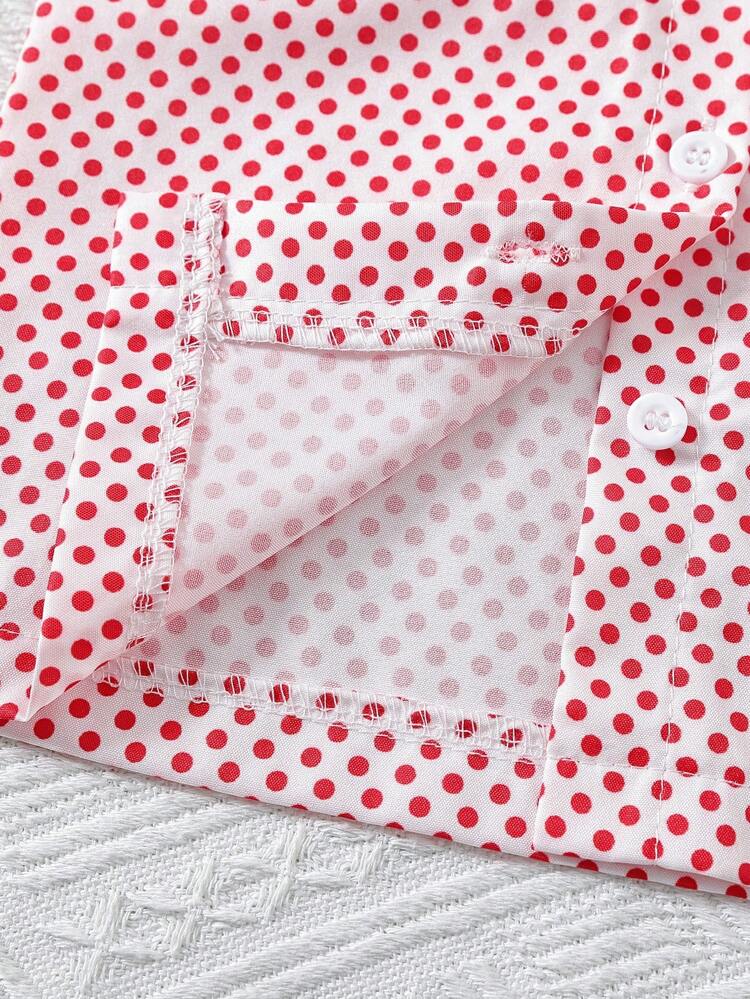 Baby Girl Ruffled Short Sleeve Polka Dot Top And Overall Skirt Cute Outfit